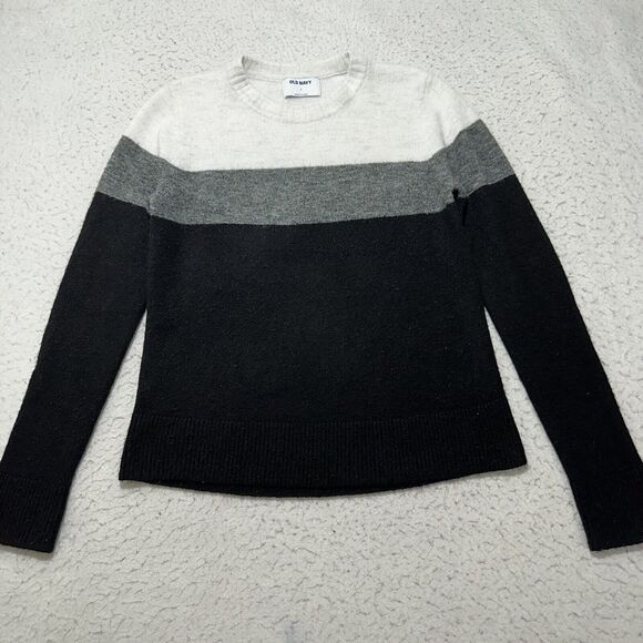 Old Navy Sweaters - Old Navy Women's Small Crewneck Lightweight Sweater Black White Gray Striped